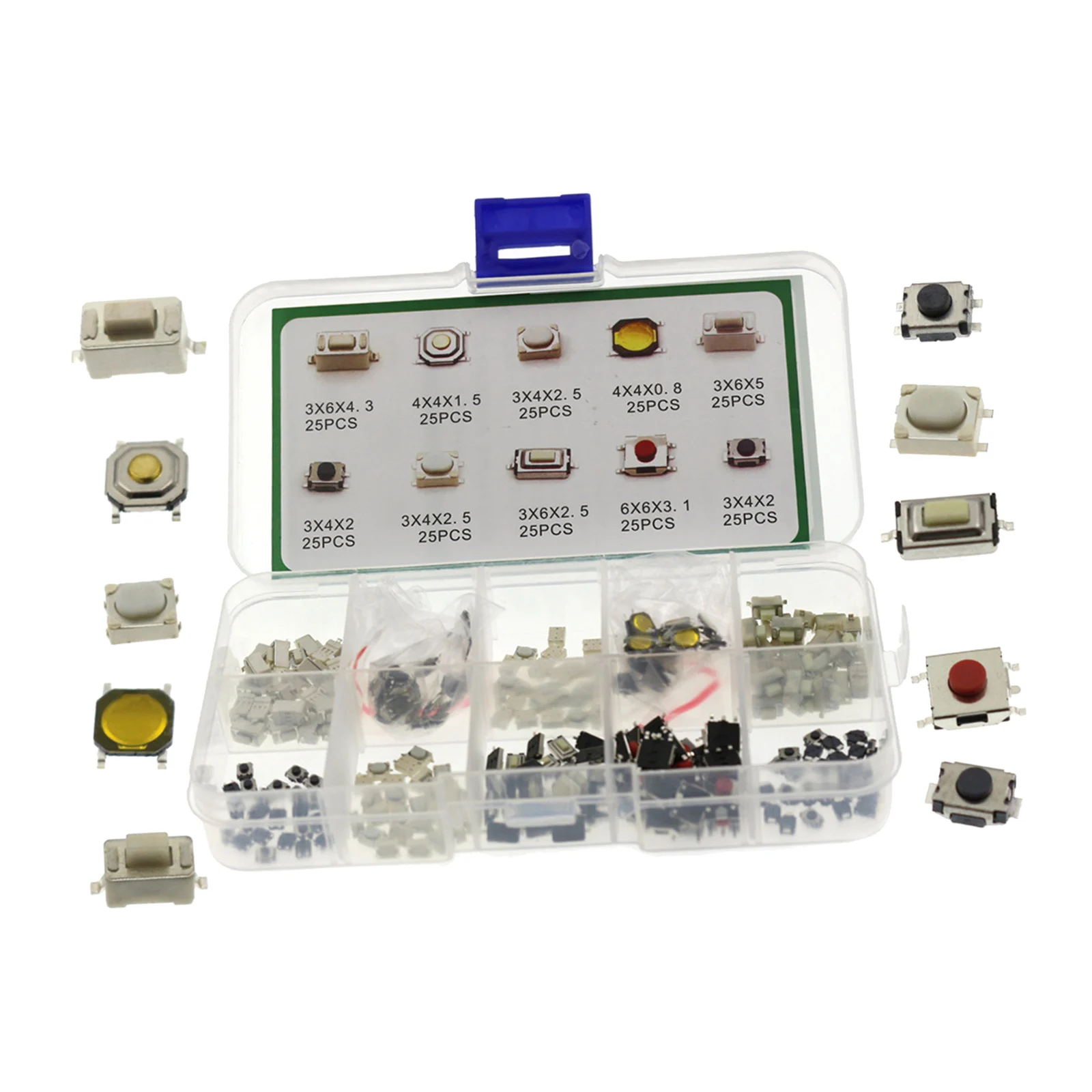 250 Pcs Micro Momentary Tactile Push Button Kit with Plastic Box Cameras