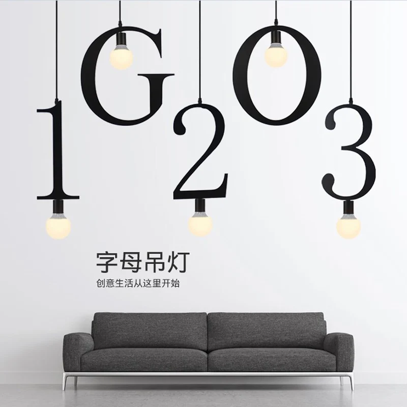 أضواء الثريا الصناعية الحديثة LED الحروف عدد الثريات تركيبات إضاءة الحديد العلوي لغرفة الطعام وغرفة النوم والمقهى #5