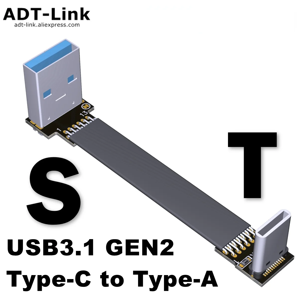 ADT USB 3.1 Male To Male Female To Female Flat Soft Extension Cable A Female To C Male Type-c Angle L Type Right Angle S-T1/2/3