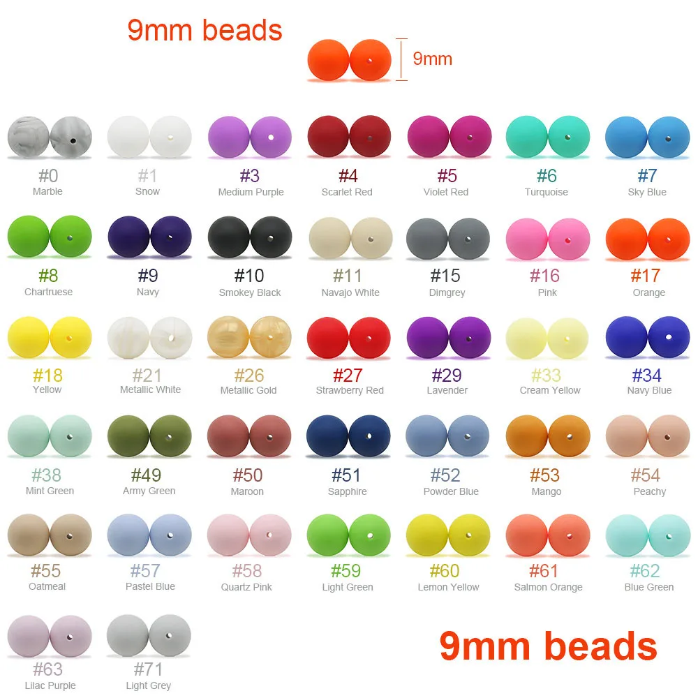 Cute-Idea 10pcs 9mm silicone Beads teether Food Grade teething BPA Free eco-friendly handmade accessory DIY safe pacifier chain