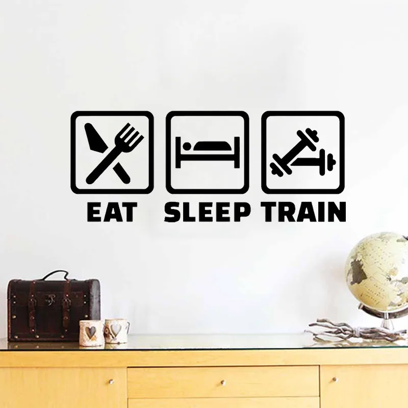 Eat Sleep Train Wall Stickers Fitness Training Poster Motivation Sports Room Decor Art Murals Bedroom Wall Decoration