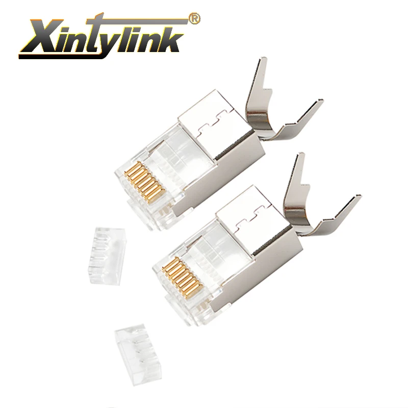 

xintylink CAT8 CAT7 CAT6A CAT.6A rj45 ethernet cable connector RJ 45 plug network 8P8C jack SFTP FTP shielded LAN 1.5mm gild 50U