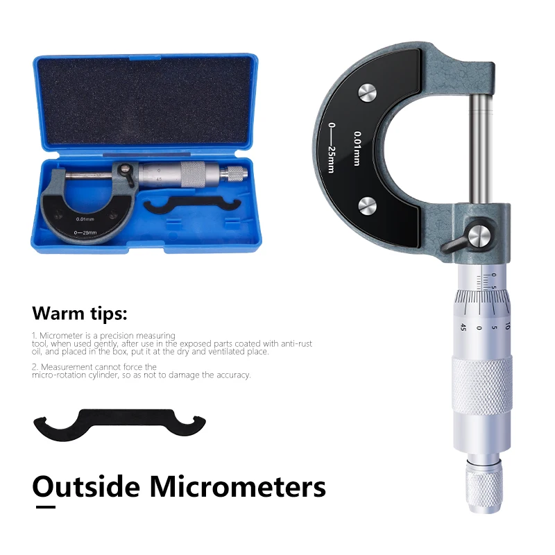 XCAN Caliper Micrometer 0-25mm 0.01mm Outerside Micrometer Metric Gauge Carbon Steel Measuring Caliper