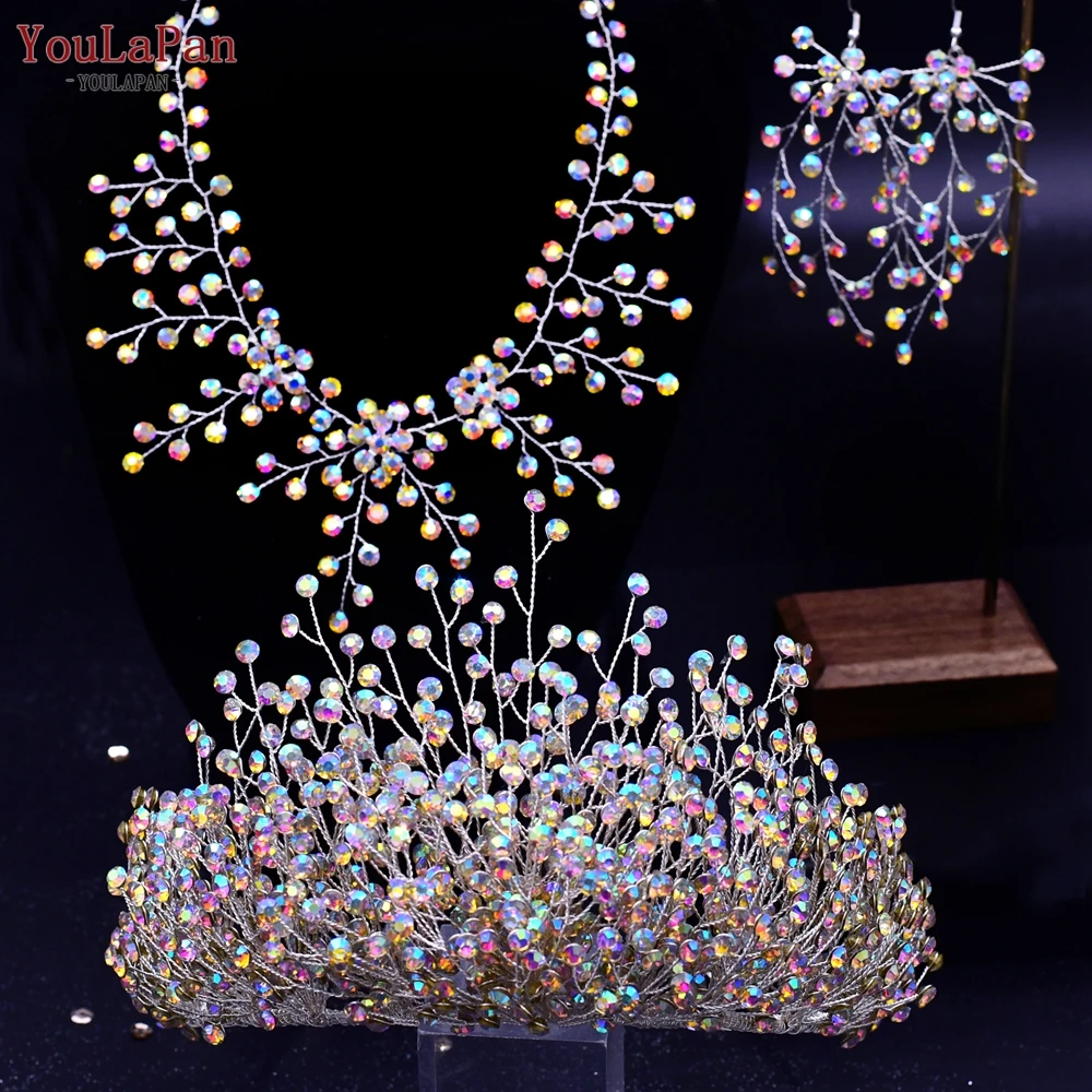 TOPQUEEN Luxury Bridal Crown AB Rhinestone Wedding Headband Hair Accessories Handmade Princess Tiara Woman Headpiece HP193P-C