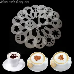 Silicone world 16Pcs Cappuccino Mold Fancy Coffee Printing Model Foam Cake Stencils Powdered Sugar Cocoa Coffee Printing Tools