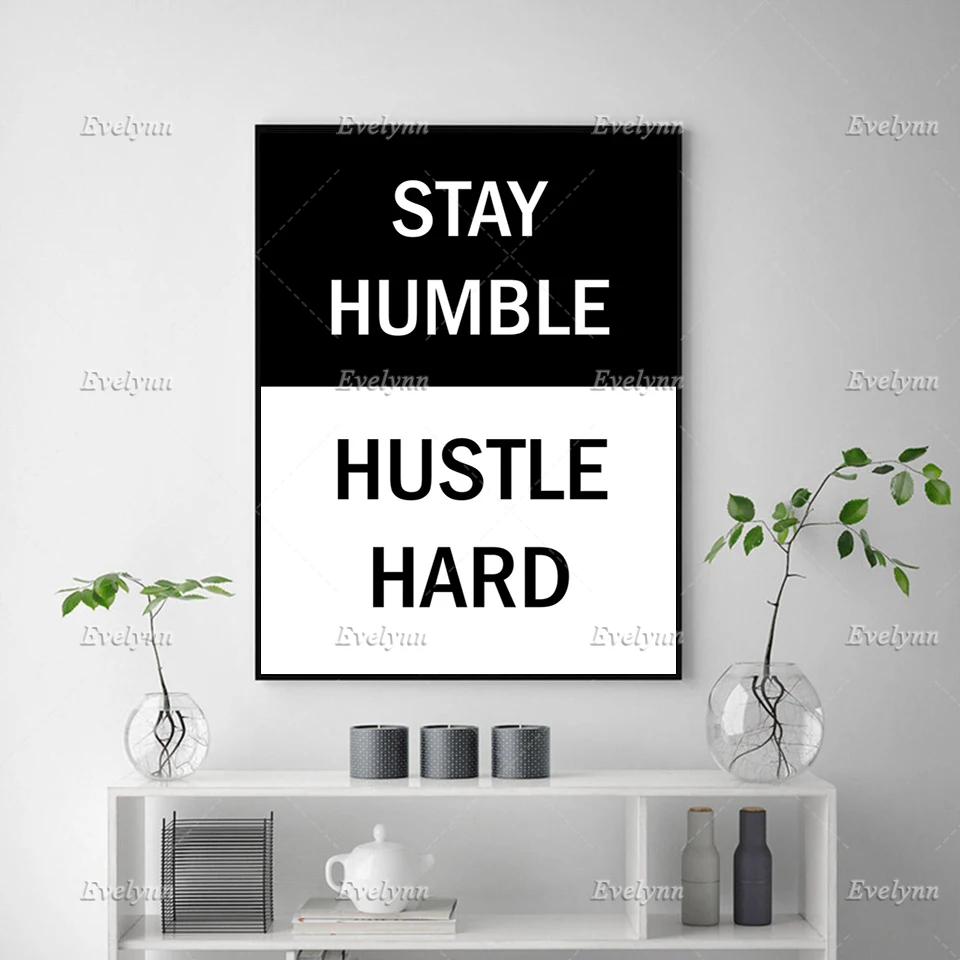 Wall Art Canvas Painting Stay Humble Hustle Hard Inspirational,Motivational Quotes Print Posters Floating Frame For Office Decor