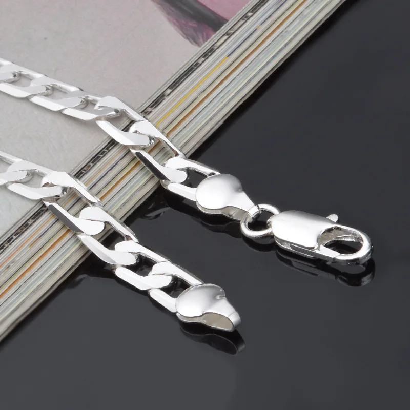 925 Sterling Silver Color Bracelet Sideways Silver Bracelet 6MM8MM10MM Bracelet Men&Women Jewelry image 6