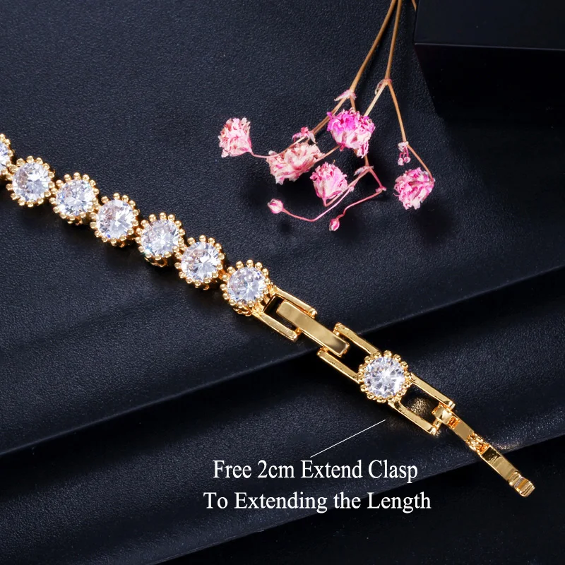 CWWZircons Classic Round Crown Shape Cubic Zirconis Tennis Bracelet Bangle Rose Gold Color Women Fashion Jewelry Gift CB035