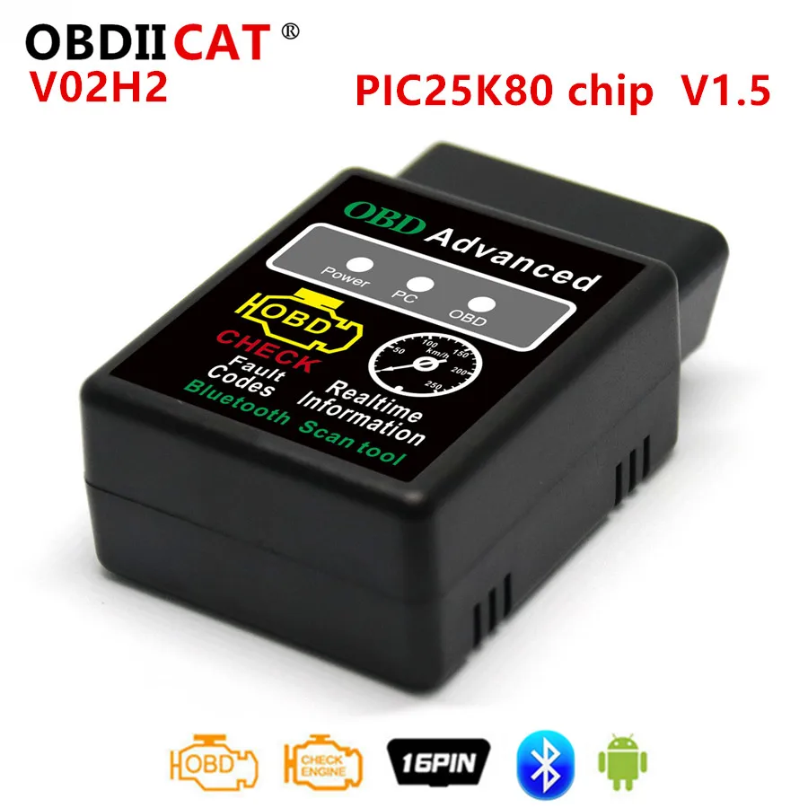 

ELM327 V1.5 PIC25K80 Chip V02H2/V02H2-1 Code Reader Bluetooth OBD2 Diagnostic Tool Auto Diagnostic Scanning shipping free