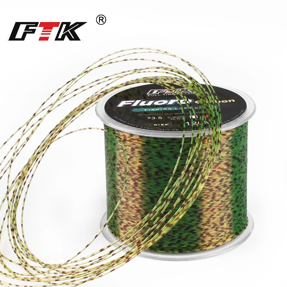 FTK 120m Invisible Fishing Line Speckle Fluorocarbon Coating Fishing Line 0.20mm-0.50mm 4.13LB-34.32LB Super Strong Spotted Line