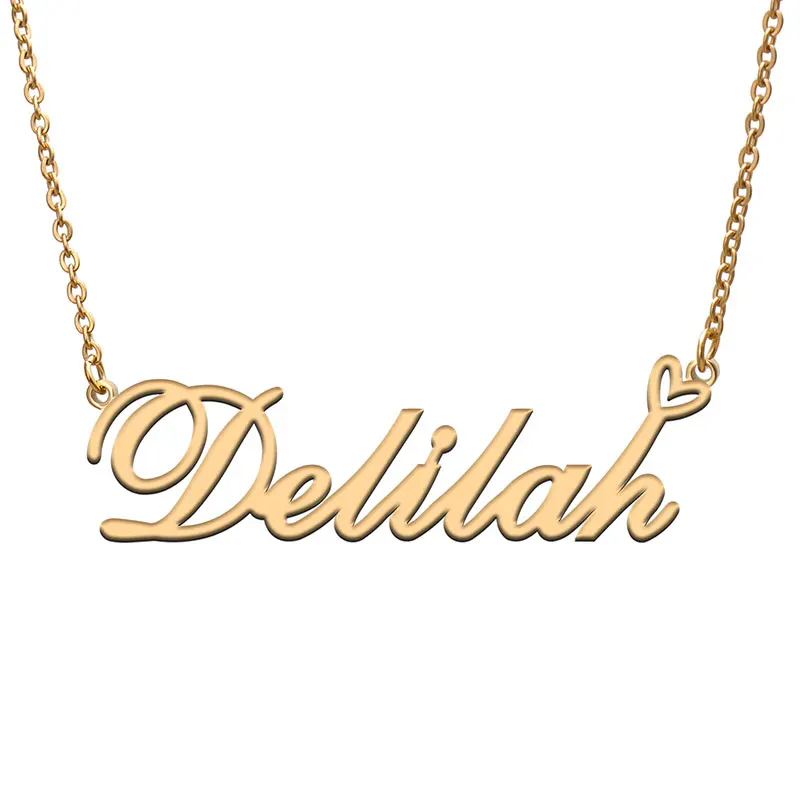 Delilah with Love Heart Name Necklace for Women Stainless Steel Jewelry Nameplate Pendant Femme Mother Child Girls Gift