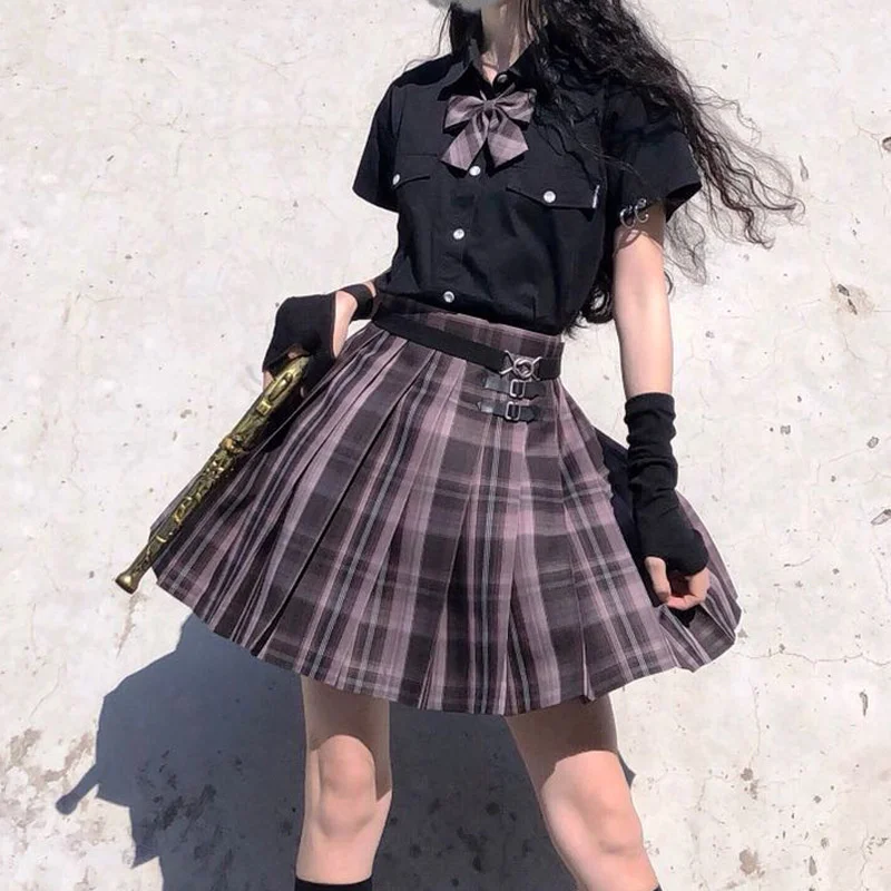 Pink Plaid Pleated Skirt Summer Winter Black Mini Skirts Women Micro Skirt White Skirt Kawaii Harajuku Y2k Skirt High Waist Goth