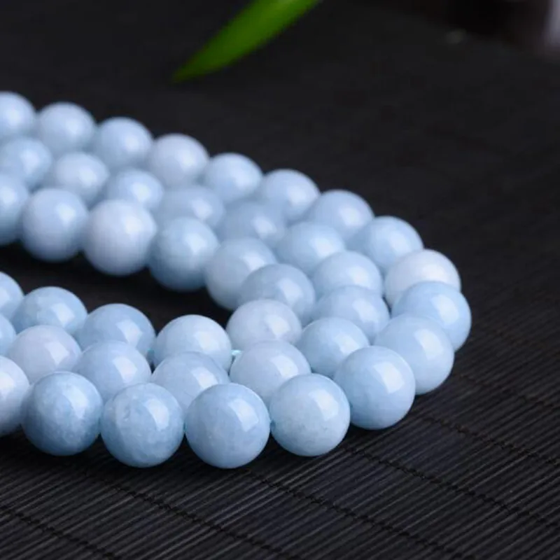 Natural Aquamarines Stone Smooth Round Shape 4/6/8/10/12mm Jewelry Loose Beads 15 Inch wk72