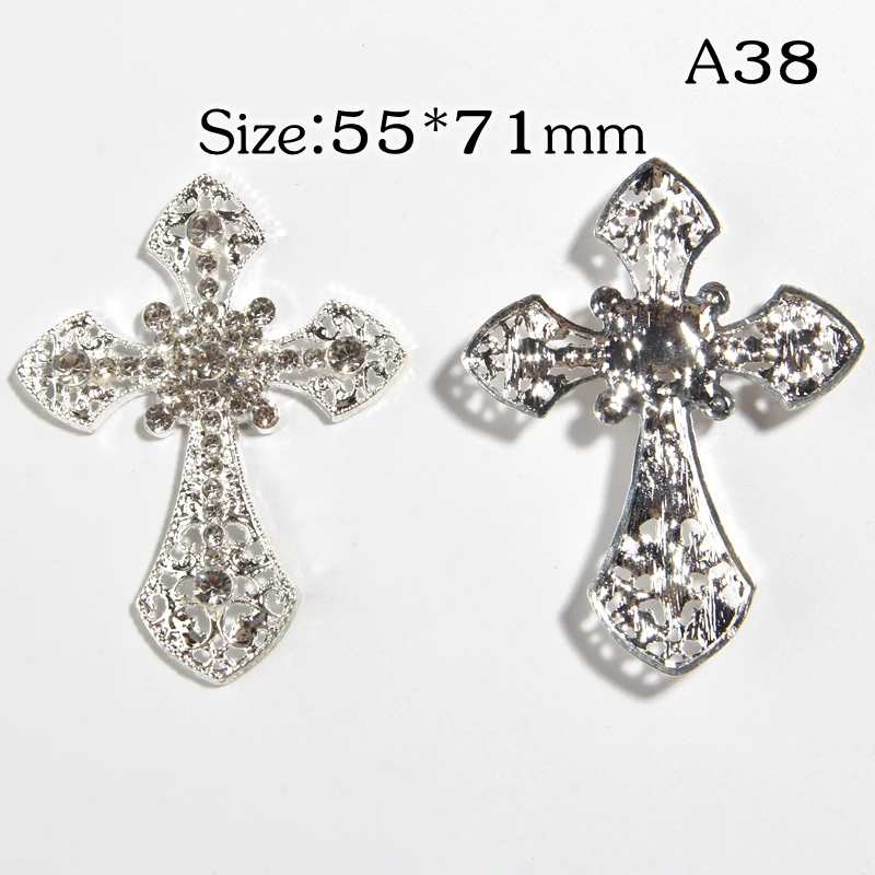 5PCS 5.5*7.1CM Big Cross Metal Rhinestone Buttons Embellishment Crosses Excellent Quality Gorgeous Cross Pendants Sew On