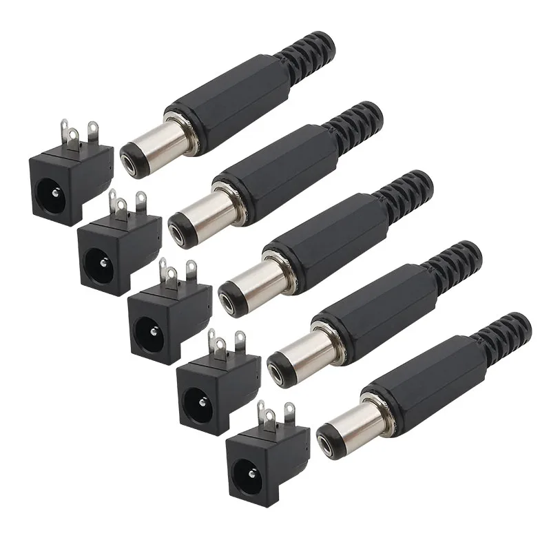 DC-005 5.5x2.1mm DC Power Female Socket Jack Adapter 5.5mm x 2.1mm DC Power Male Plug Length 9mm Soldering Type Wire Connector