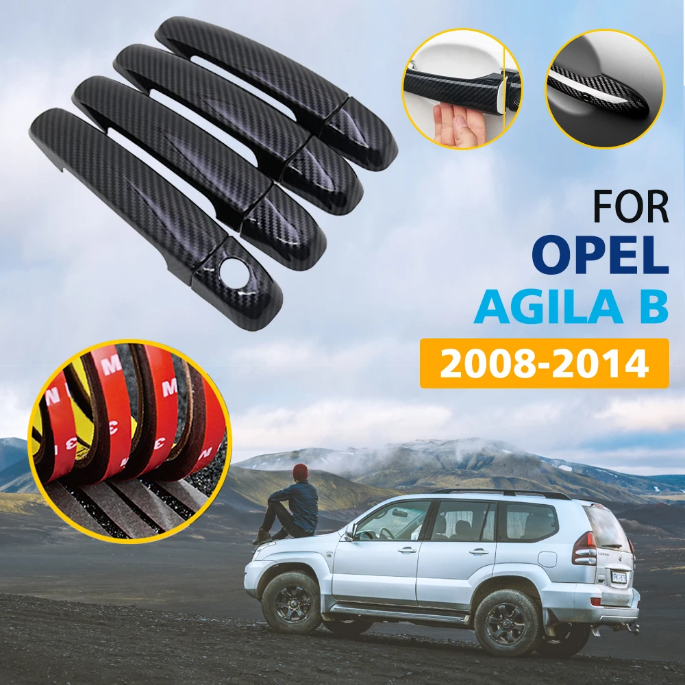 Black Colour Carbon Fiber Door Handles Cover Trim Set for Opel Agila B Vauxhall 2008~2014 Auto Stylin Car Accessories 2009 2010