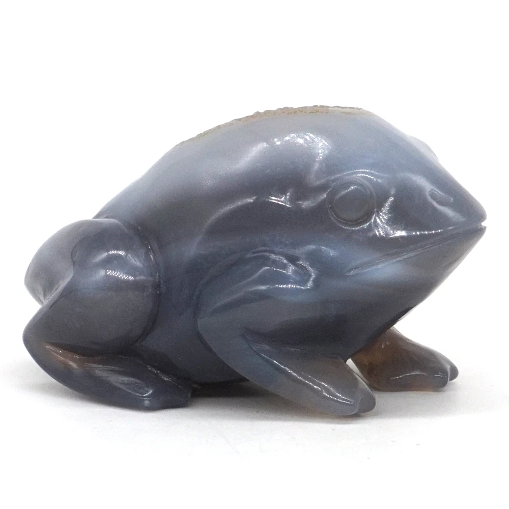 

2.7" Frog Statue Natural Gemstone Gray Agate Geode Crystal Hand Carved Reiki Healing Stone Figurine Craft Home Decoration Gift