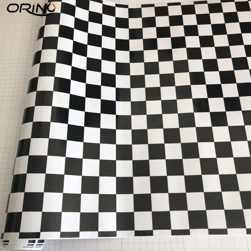 Matte Glossy Racing Sport Black White Checkered Flag Sticker Vinyl Film Adhesive Car Bike Motorcycle Decal Camo Car Wrap Foil