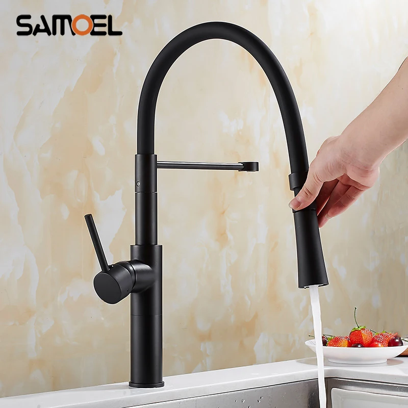 

High-end Brass Black Kitchen Sink Mixer Tap Deck Mount Single Hole Pull Out All Direction Kitchen Faucet B3347