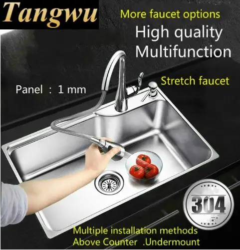 Free shipping Standard kitchen single trough sink big 304 food-grade stainless steel wash the dishes luxury hot sell 70x45 CM