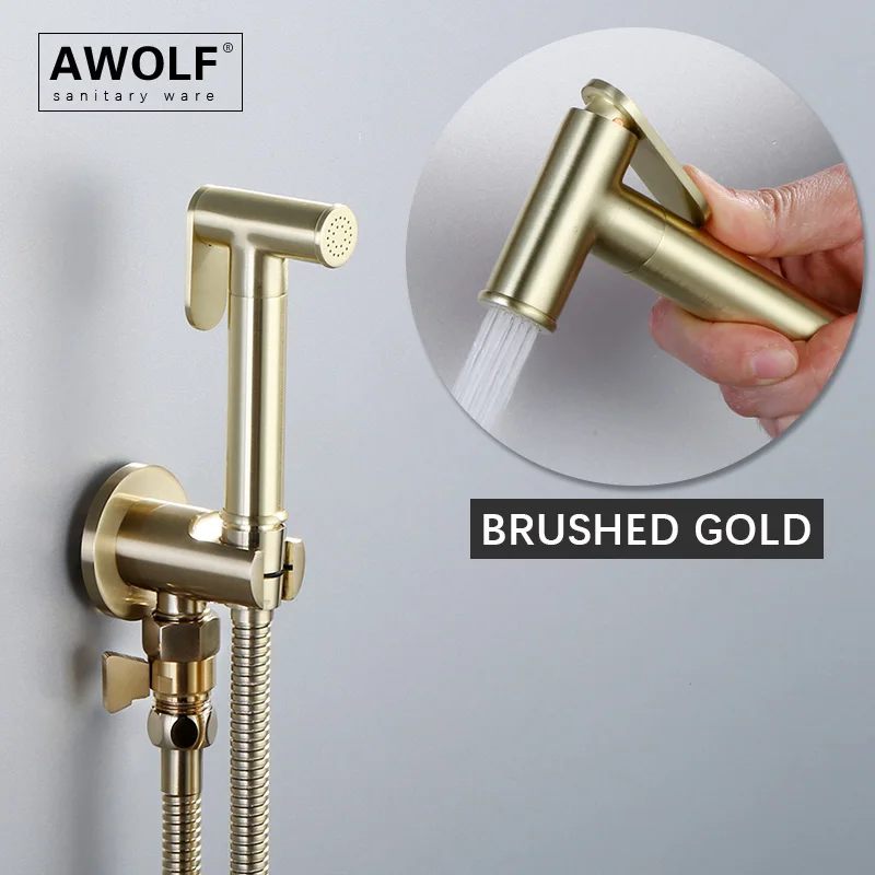 

Solid Brass Douche kit Brushed Gold Handheld Toilet Bidet Sprayer High Presssure Shattaf Shower head Faucet Tap AP2267