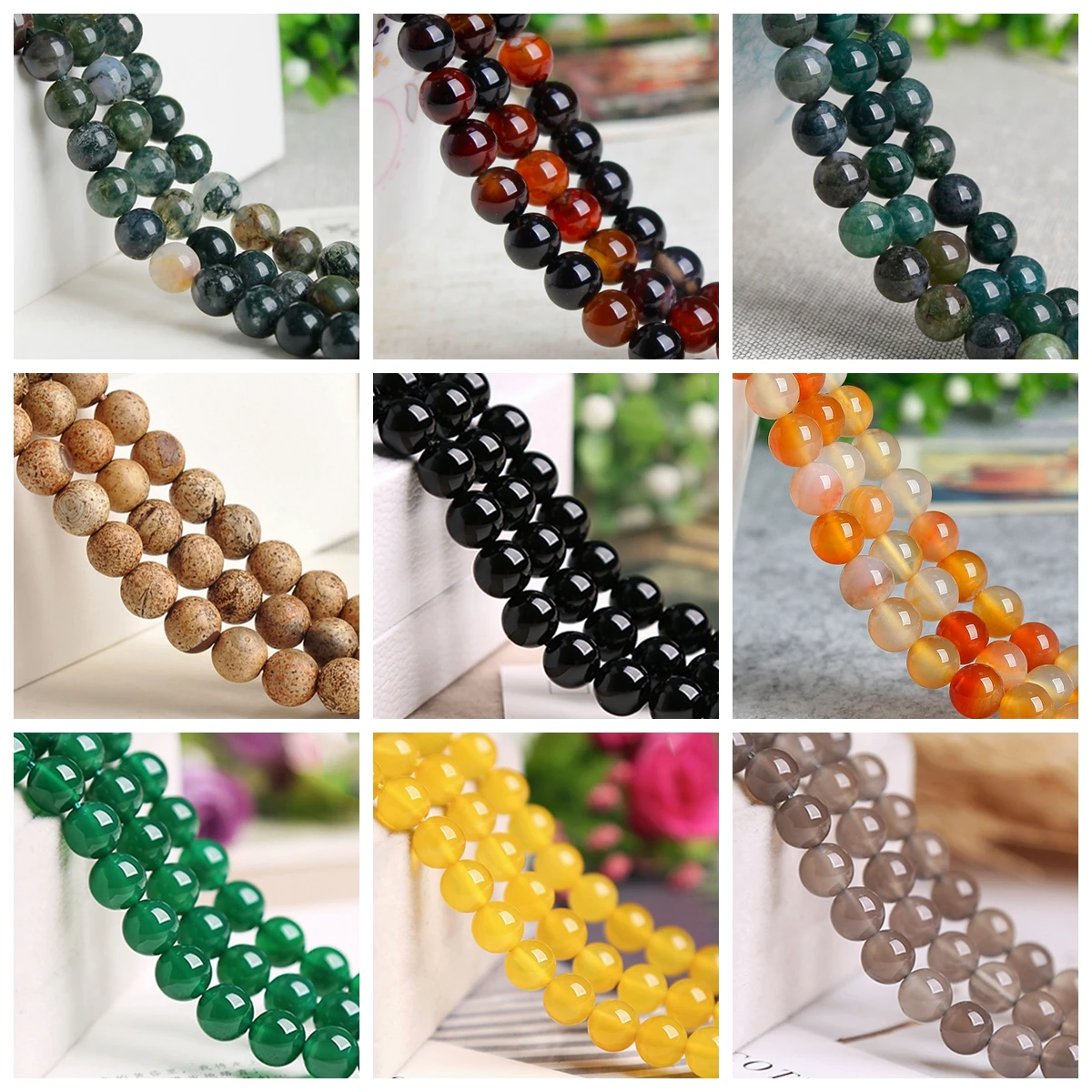 Natural Agate Stone Round Colorful 4mm 6mm 8mm 10mm 12mm Loose Beads for Jewelry Making Bracelet DIY Crafts Findings