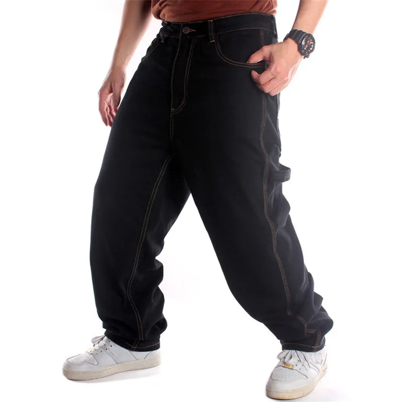 

Fashion Cargo Jeans Men's Hiphop Wash Baggy Skateboard Pants Plus Size 46 Tide Black Trousers Bottoms