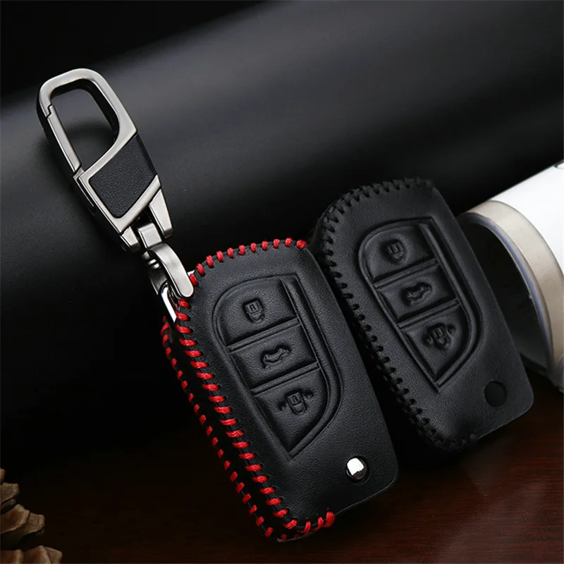 Leather Car Keyring Key Cover Case for Toyota Chr Corolla Yaris Rav4 Prius Camry Aygo 2020 2021 Hilux Key Holder Accessories