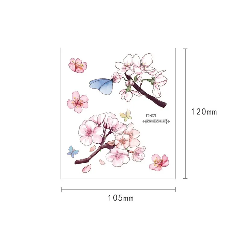 24 Kinds Flower Tattoo Temporary Body Sticker Gradient Color Pink Sakura Flowers Disposable Tatouage Temporaire