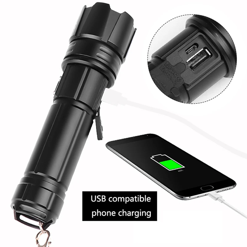 XHP70.2 Powerful Led Flashlight USB Rechargeable 18650 Battery Power Bank Flash Light Torch Aluminum Zoomable Waterproof Lantern