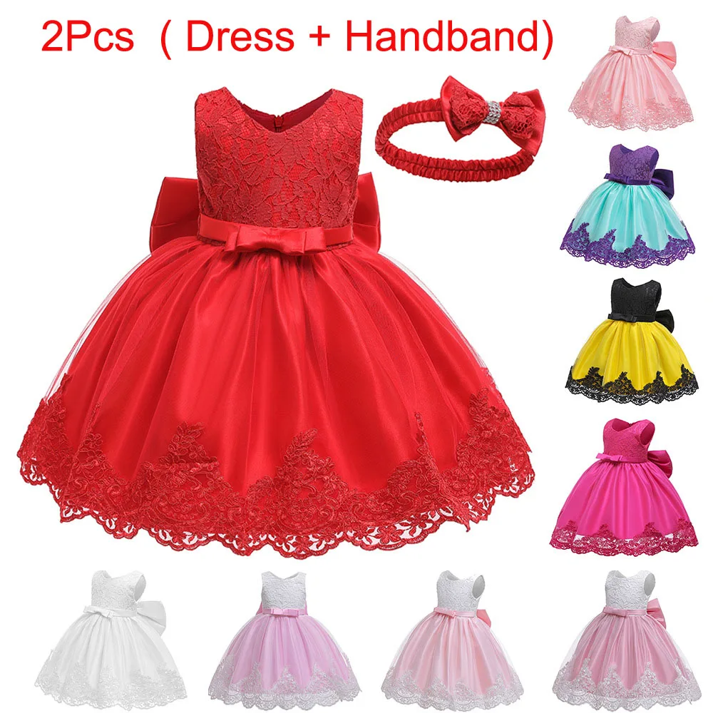 

2Pcs Dress Handband Summer Sweet Cute Princess Baby Girls Lace Flower Dress Toddler Kid Baby Girl Pageant Party Wedding Dresses