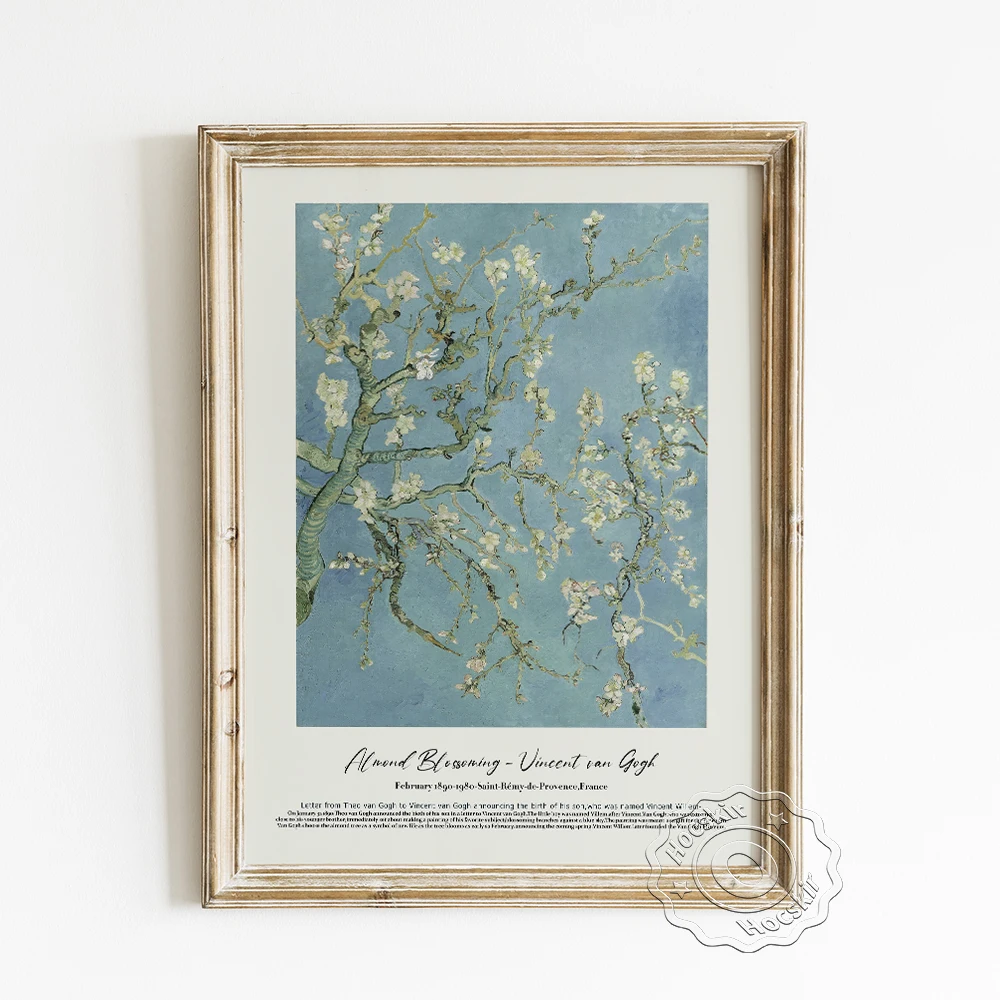 Vincent Van Gogh Exhibition Museum Poster, Almond Blossoms Canvas Painting, Natural Plant Art Prints, Quietly Elegant Home Decor