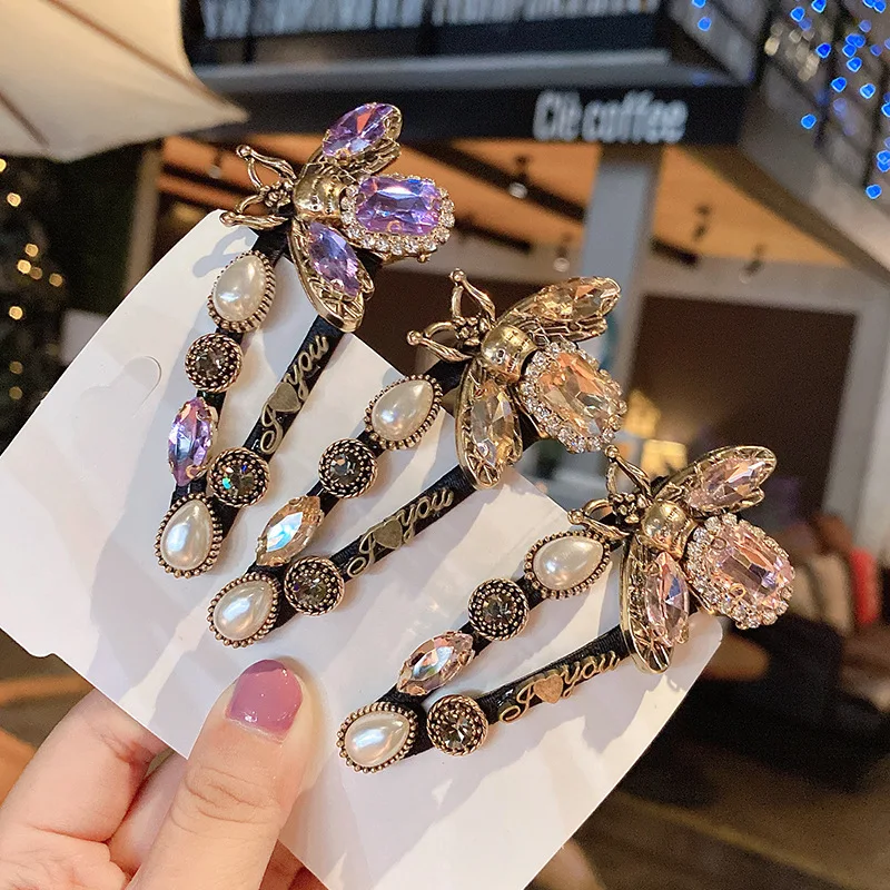 2020 Korean Trend Popular Little Bee  Hair Rope Temperament Retro Diamond Hair Ring Net Red Ins Personality Head Rope Female