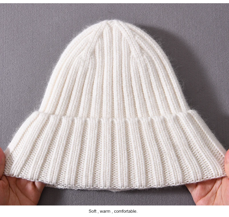 Winter-Seidensatin-gefütterte Beanie-Mütze für Damen und Herren, Unisex, dicke, klobige Mütze, gestreift, warm, weich, hochwertige Kaschmir-Strickmütze – Detail 22