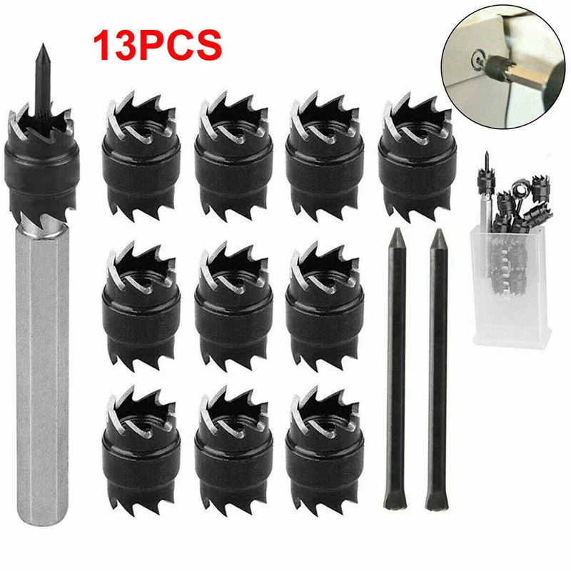 Plastic Box Double Sided Rotary Jagged Center Bits Weld Cutter Remover Drill Bit Hex Shank Electric Power Tool Kit 9/13pcs 3/8''