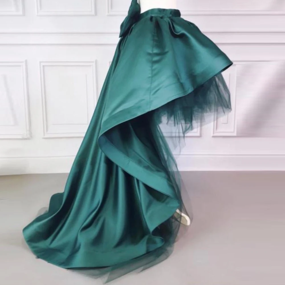 Puffy Emerald Green Skirts Ruffled Floor Length Tulle Skirt Maxi Bow Back Custom Made Real Picture Long Skirt Tiered