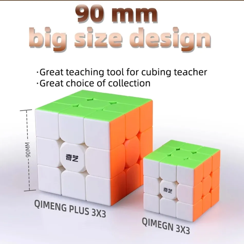 QiYi QiMeng Plus 3x3 90mm cubo mágico sin pegatinas grande 3x3x3 cubo de velocidad 9cm cubos antiestrés aprendizaje cubos de rompecabezas educativos juguete