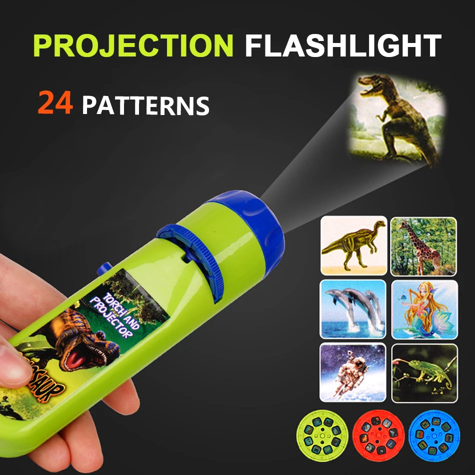 Children Projector Light Cute Cartoon Dinosaur Animal Space Night Photo Projection Flashlight Baby Bedtime Learning Fun Toys