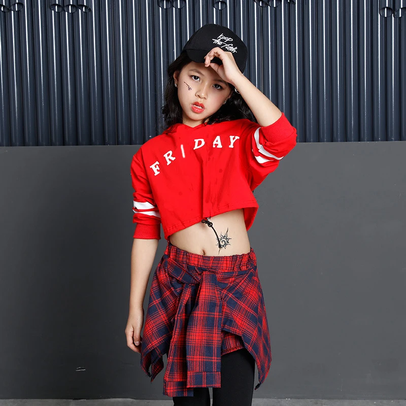 Children\'s Sports Suits Cotton Clothing Korean Fashion Hip Hop Streetwear Teenage Girls Hoodies Sweatshirt + Plaid Skirt-pants