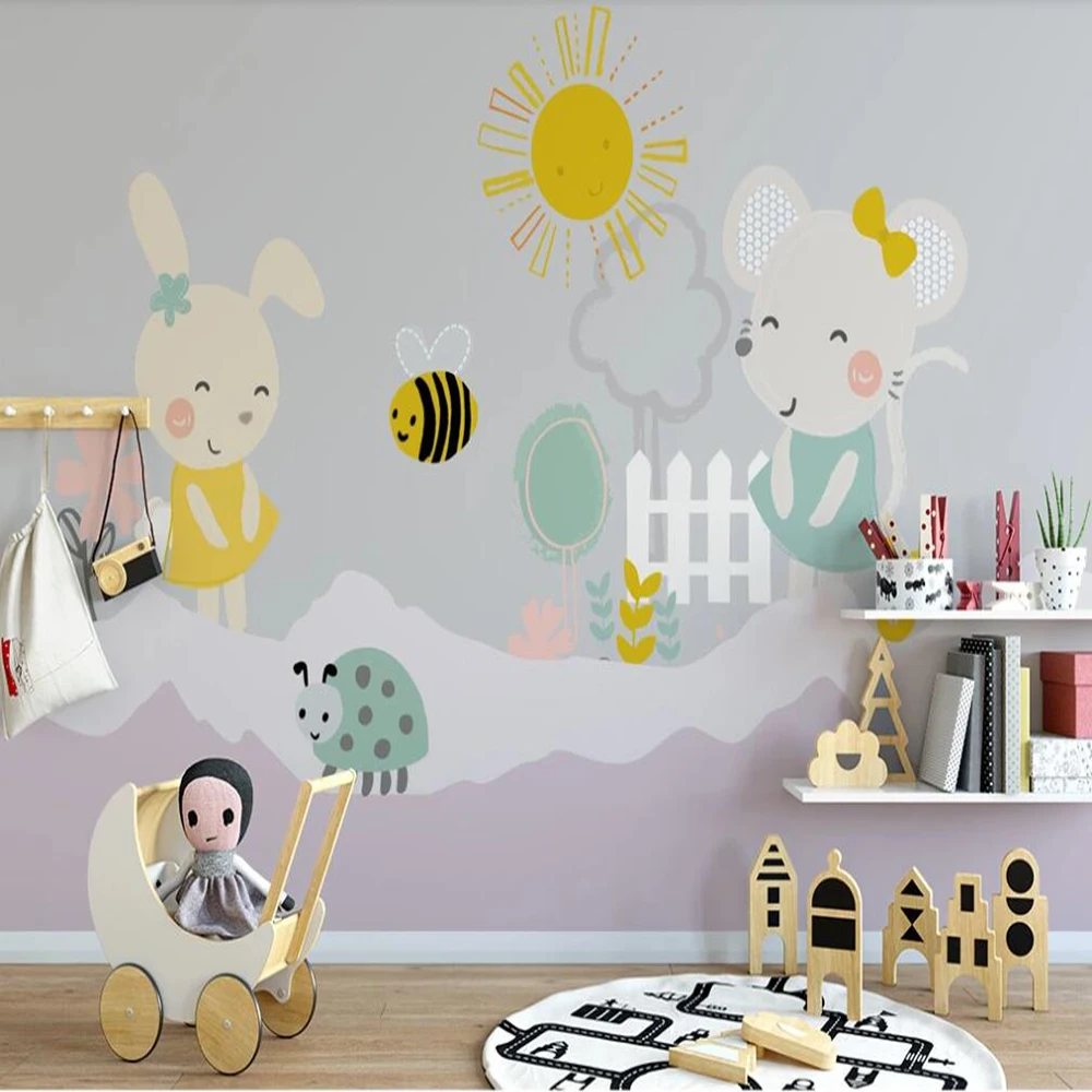 

Milofi custom 3D wallpaper mural cartoon rabbit illustration children's room background wall for living room bedroom decoration