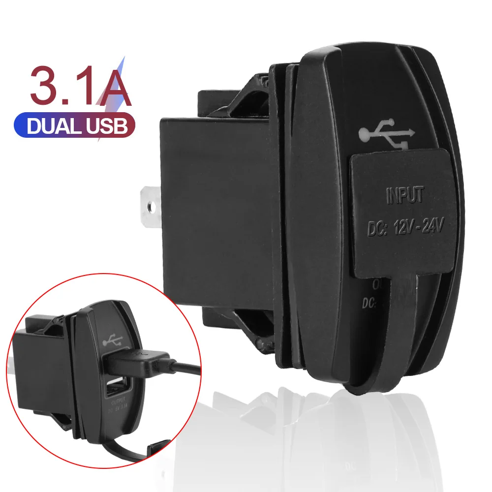 Waterproof Dual USB Ports 5V 3.1A LED Dustproof Phone Charger Auto Adapter Universal for Car RV Camper Caravans Car Charger