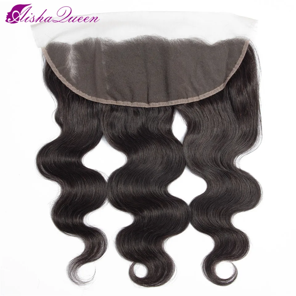 Onda 13x4 do corpo do cabelo da rainha de aisha fechamento frontal do cabelo humano parte livre peruano não-remy do cabelo laço suíço cor natural