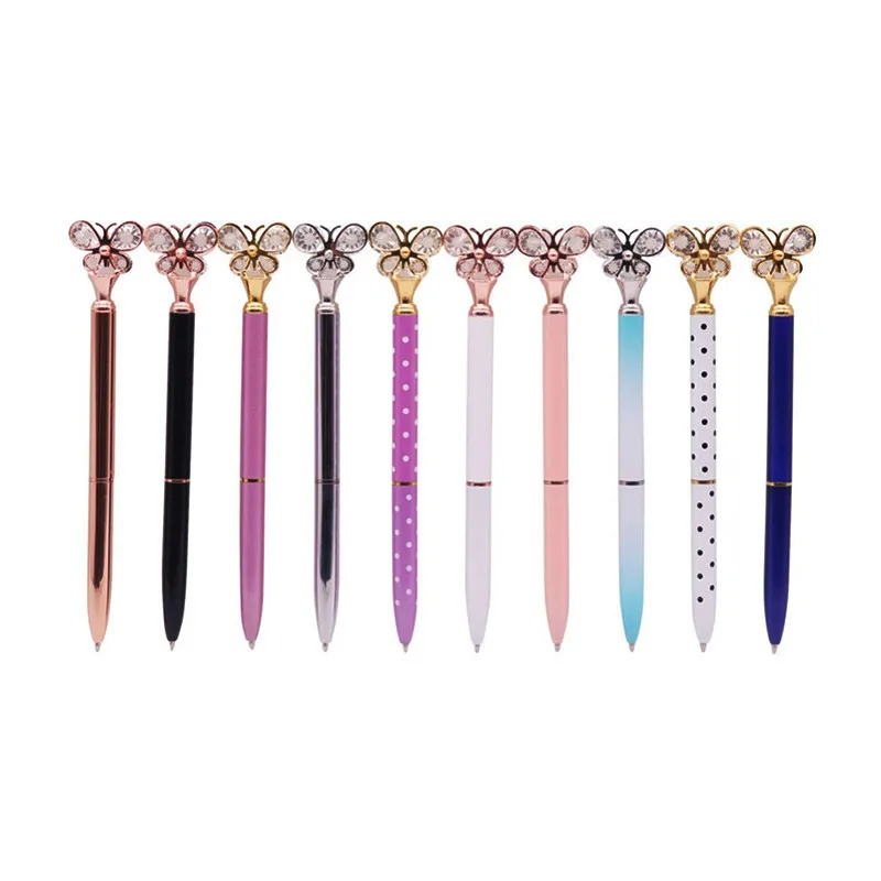 5 Pcs Crystal Butterfly ballpoint pen 0.7mm bullet tip Metal ball pen Student Office Stationery Writing pen Black refill