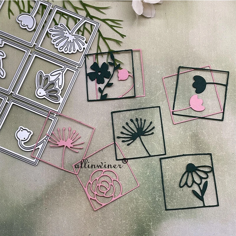 Kwiaty kwadratowa ramka wykrojniki do metalu szablony dla DIY Scrapbooking dekoracyjne tłoczenie rzemieślnicze szablon do wycinania