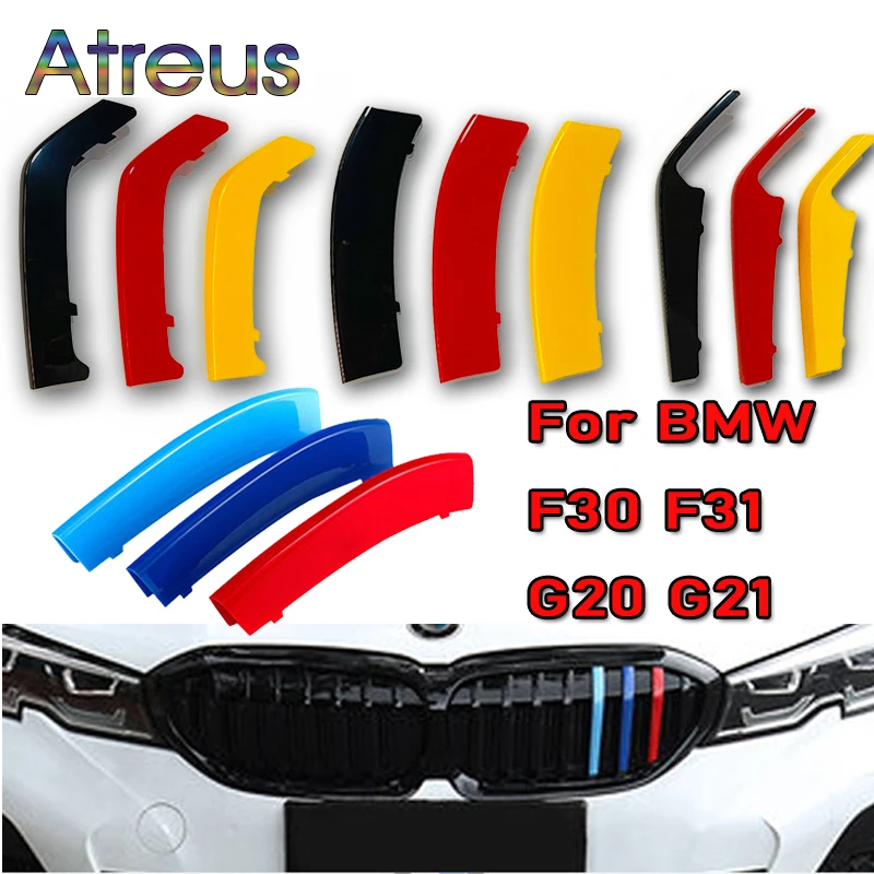 3pcs ABS M/Germany Color Car Racing Grille Strip Trim Clip For BMW G20 G21 F30 F31 3 Series 2020 2021 2022 2013-2019 Accessories