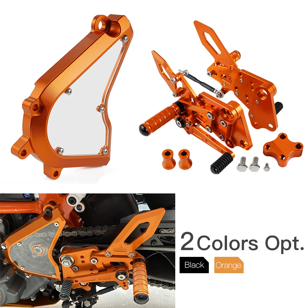 

For KTM DUKE 390 250 2018-2023 Case Saver Chain Sprocket Protector Adjustable Rider Rear Sets Rearset Footrest Foot Rest Pegs