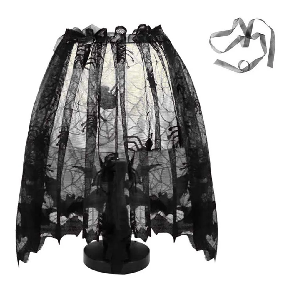 Halloween lampshade decoration black lace ribbon spider web lampshade cover Halloween party decoration supplies