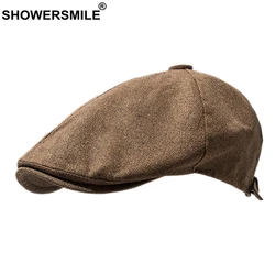 SHOWERSMILE Linen Beret Mens Hat Spring Summer Women Newsboy Cap British Retro Duckbill Driving Hats Cotton Brand Flat Gorras