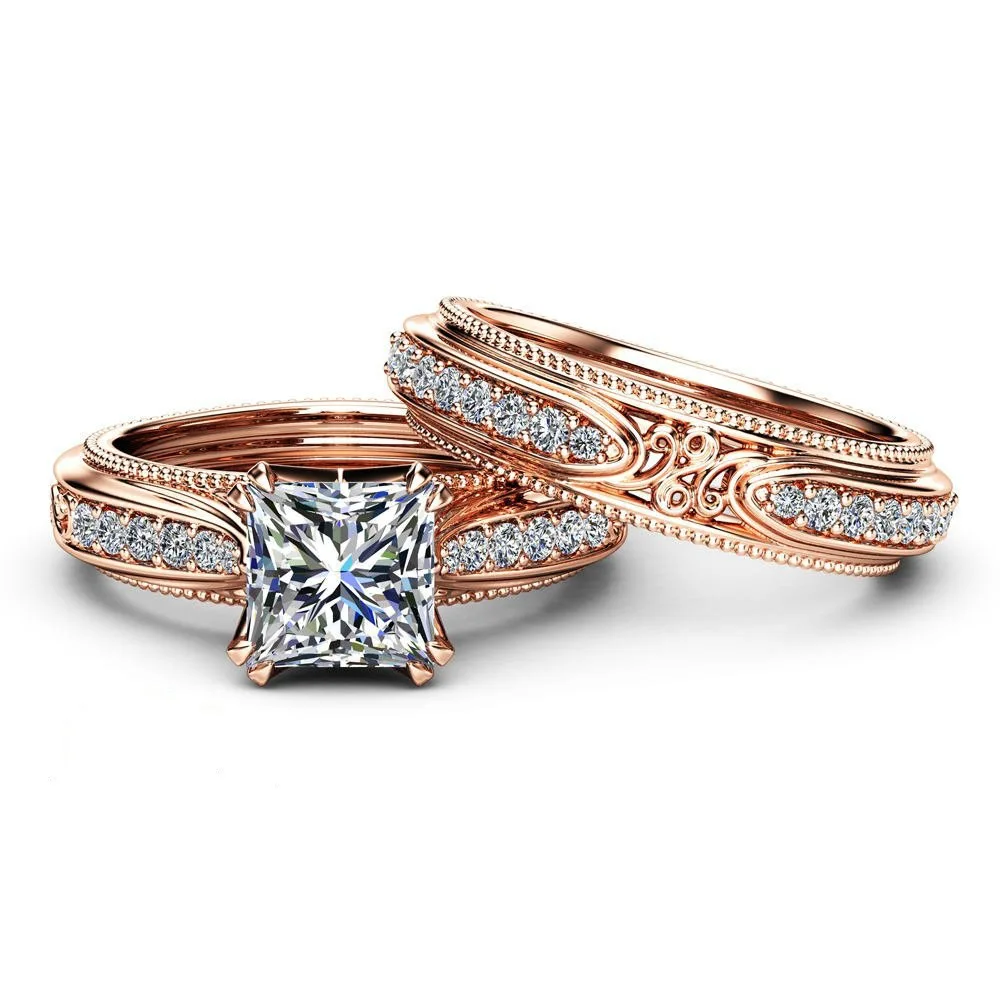 14k Rose Gold Jewelry White Diamond Rings Princess Diamond for Women Anillos Mujer Bijoux Femme Bague Ring Jewelry Women Couple
