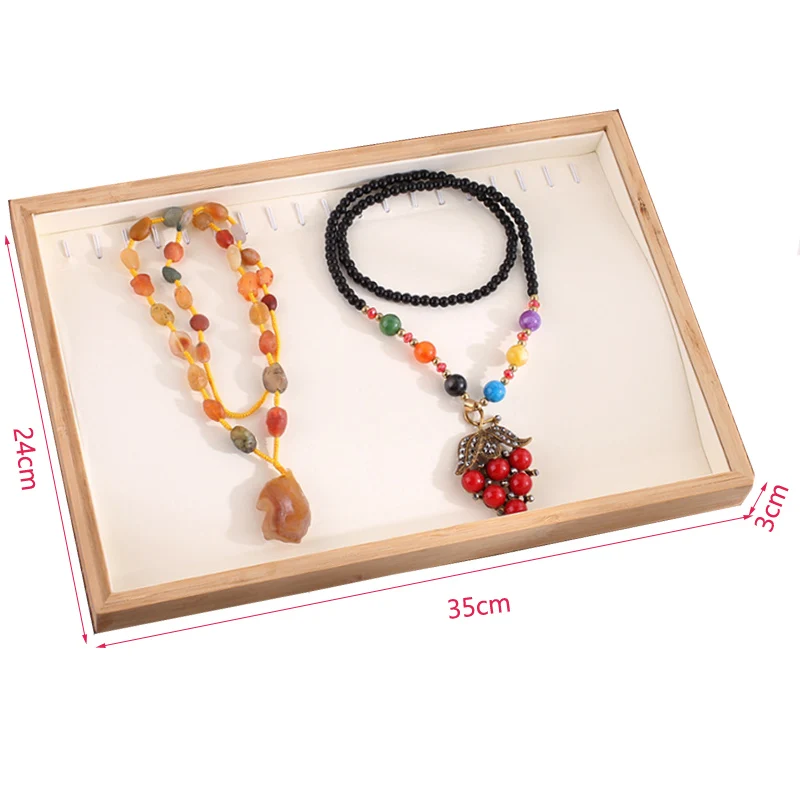 Luxruy PU Leather Bamboo Gift Jewelry Display Box Necklace Bracelet Bangle Rings Earrings Display Jewelry Showcase Storage Tray